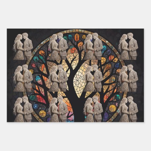 Wedding Couple  Tree of Life Wine Tote Wrapping Paper Sheets