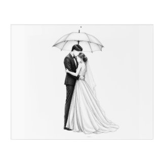 Wedding Couple Umbrella Embrace Coloring Page Acrylic Print