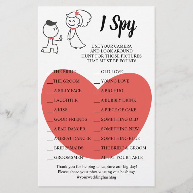 Wedding Couple Wedding Reception I Spy Game Card Flyer (Front)