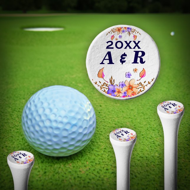 Wedding Couple Year Initials Monograms Flowers Golf Tees (Bride Groom Wedding Flowers Monograms Favors Golf Tees is great to add to the wedding favors.)