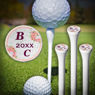 Wedding Couple Year Initials Monograms Flowers  Golf Tees