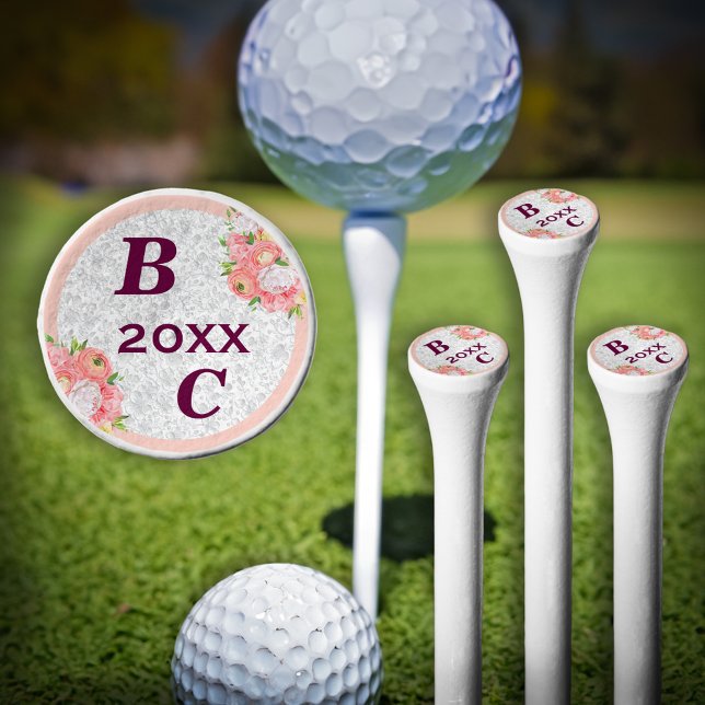 Wedding Couple Year Initials Monograms Flowers  Golf Tees (Bride Groom Wedding Floral Monogram Favors Golf Tees is great for weddings and anniversaries. )