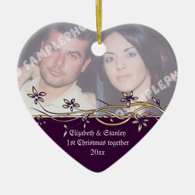 Wedding Couple's 1st Christmas photo Ornament (Front)