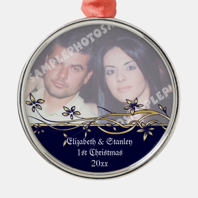 Wedding Couple's 1st Christmas photo Ornament (Front)