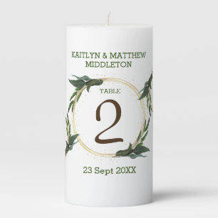 Wedding Couple's Floral Wreath - Table Number Pillar Candle