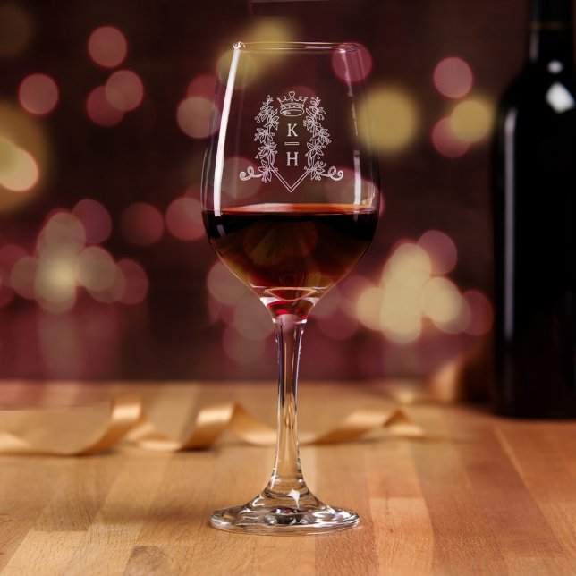 Wedding couples initials love crown monogram wine glass (Creator Uploaded)