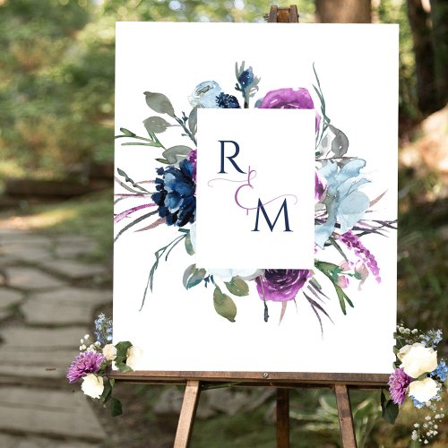  Wedding Couples Initials Purple and Blue Sign   