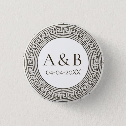 Wedding Couples Initials with Greek Key Pattern Button