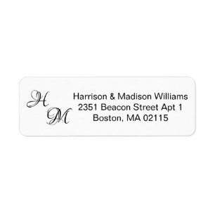 Wedding couple's monogram initials Return Address Label