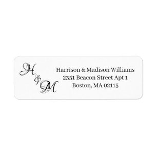 Wedding couple's monogram initials Return Address Label