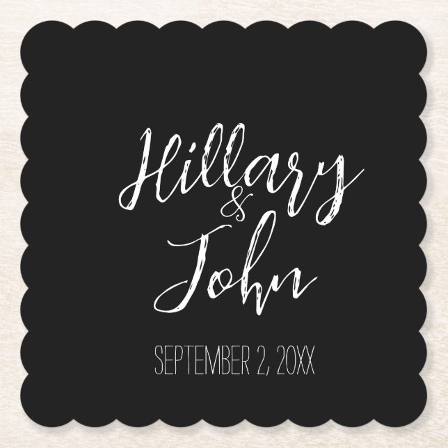 Wedding Couple's Name and Date Paper Coasters (Front)