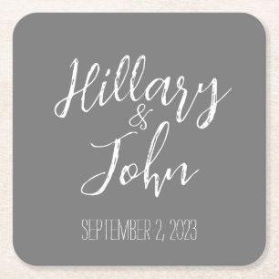 Wedding Couple's Name and Date Paper Coasters