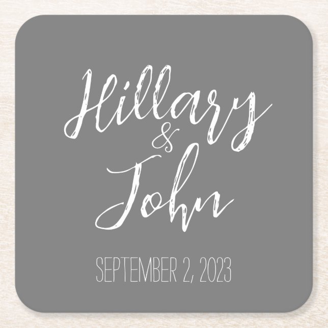 Wedding Couple's Name and Date Paper Coasters (Front)