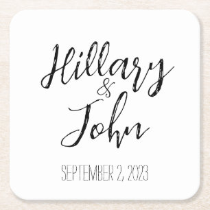 Wedding Couple's Name and Date Paper Coasters