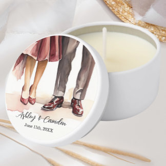 Wedding Couples Name Date Burgundy Mini Candle Favors