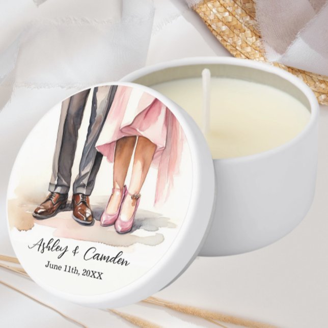 Wedding Couples Name Date Pink Mini Candle Favors (Creator Uploaded)