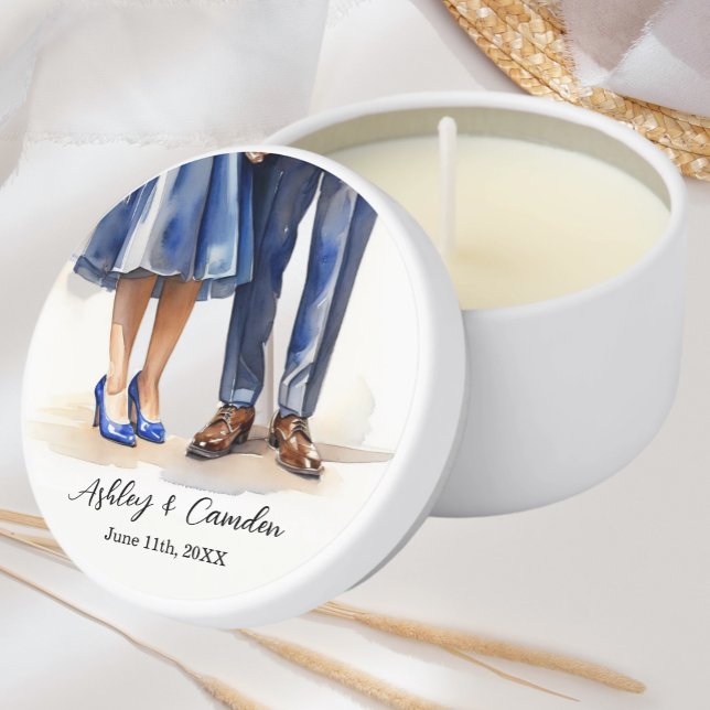 Wedding Couples Name Date Royal Blue Mini Candle Favors (Creator Uploaded)