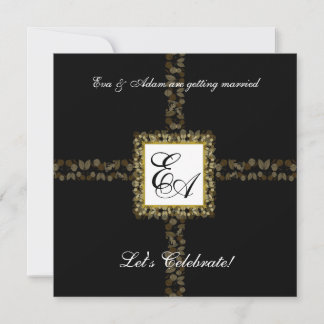 Wedding Couples Shower Invitation Black Gold Leaf