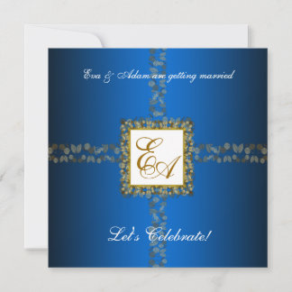 Wedding Couples Shower Invitation Blue Gold Leaf