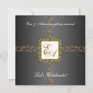 Wedding Couples Shower Invitation Gray Gold Leaf
