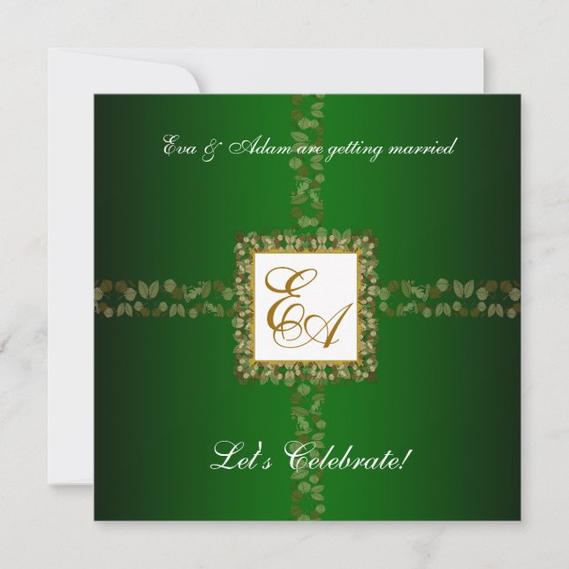 Wedding Couples Shower Invitation Green Gold Leaf (Front)