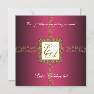 Wedding Couples Shower Invitation Pink Gold Leaf