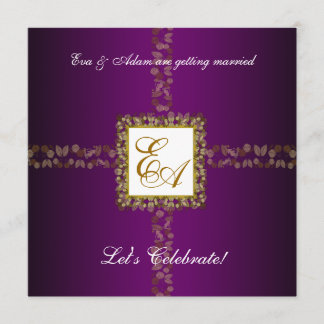 Wedding Couples Shower Invitation Purple Gold Leaf
