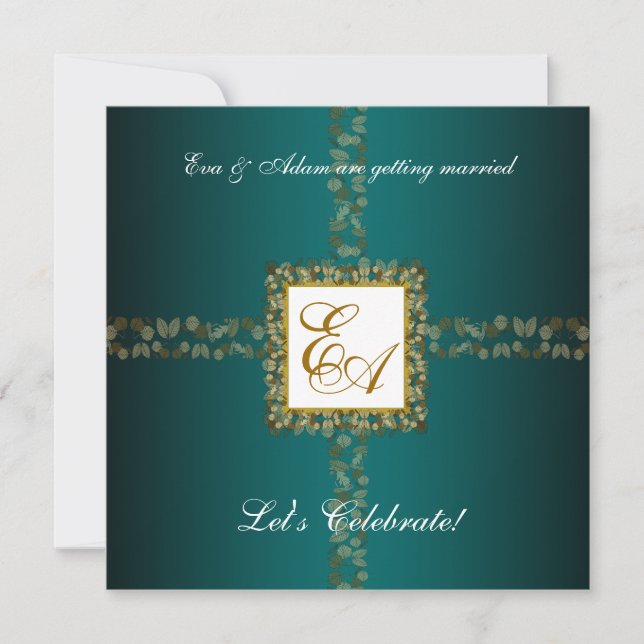 Wedding Couples Shower Invitation Teal Gold Leaf (Front)