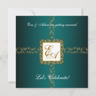 Wedding Couples Shower Invitation Teal Gold Leaf