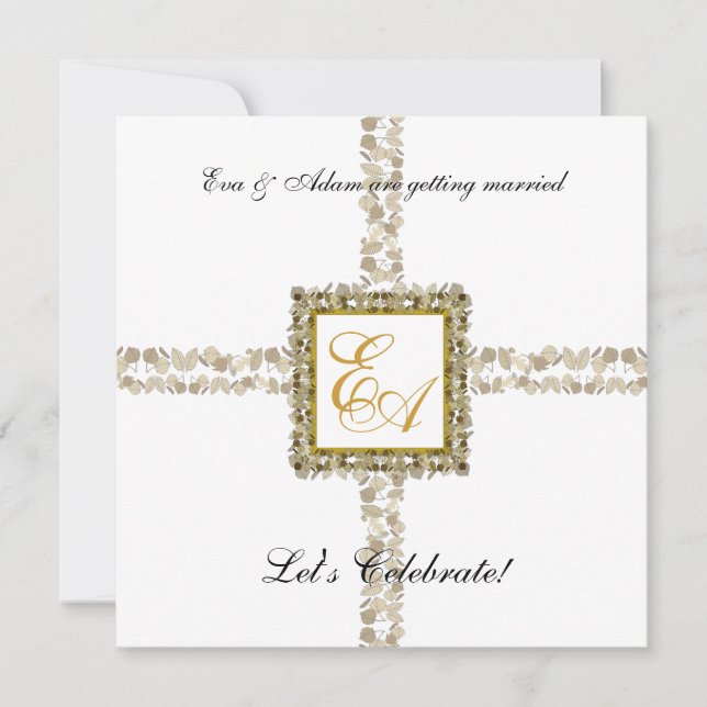 Wedding Couples Shower Invitation White Gold Leaf (Front)