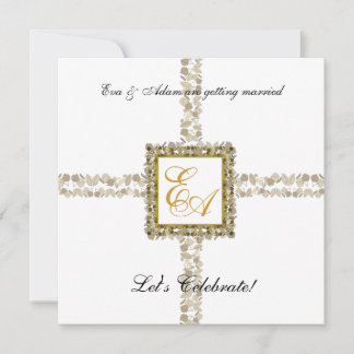 Wedding Couples Shower Invitation White Gold Leaf