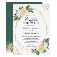 Wedding Couples Shower Modern Gold Greenery Floral Card