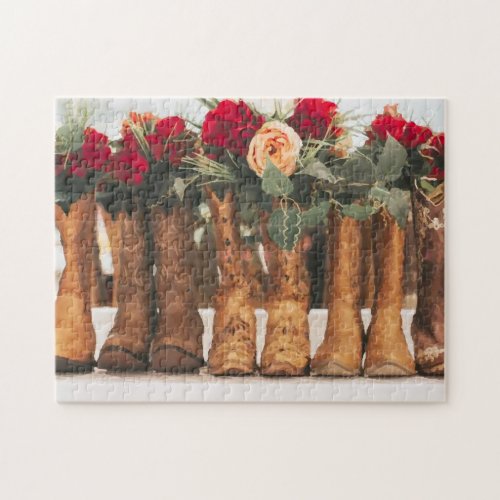 Wedding Cowboy Boots and Flowers Jigsaw Puzzle
