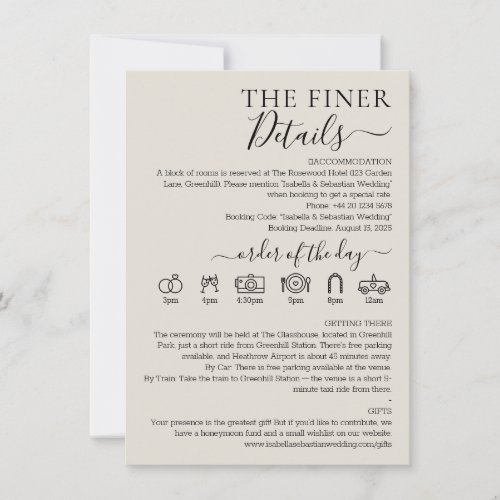 Wedding Cream Invitation Program Finer Details