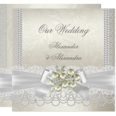 Elegant Wedding Damask Cream White Champagne Invitation Zazzle