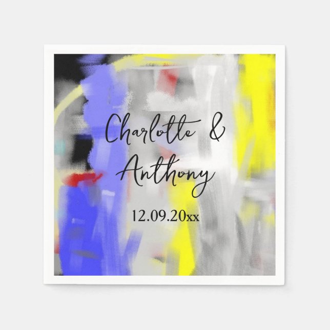 Wedding Creative Abstract Art Blue Yellow White Napkins (Front)
