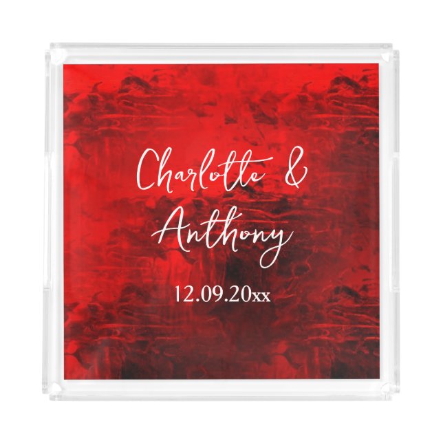 Wedding Creative Abstract Artwork Red Acrylic Tray (Front)