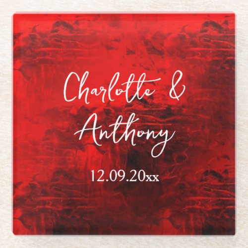 Wedding Creative Abstract Artwork Red Glass Coaster