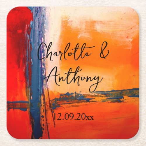 Wedding Creative Abstract Artwork Square Paper Coaster