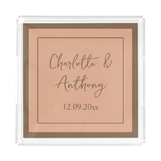 Wedding Creative Calligraphy Names Date Acrylic Tray (Front)