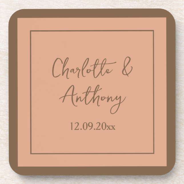 Wedding Creative Calligraphy Names Date Beverage Coaster (Front)