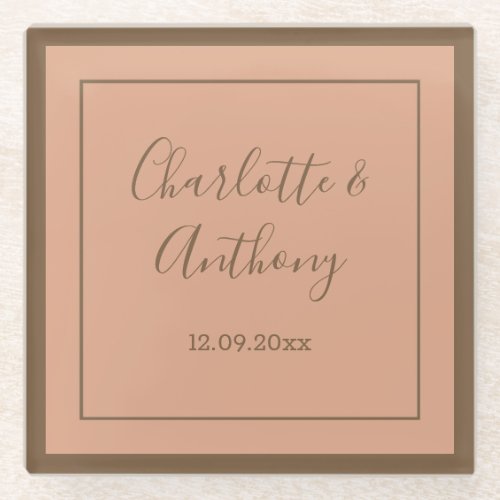 Wedding Creative Calligraphy Names Date Glass Coaster