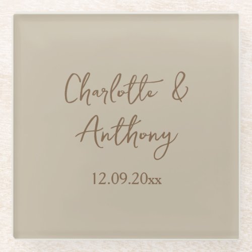 Wedding Creative Calligraphy Names Date Glass Coaster
