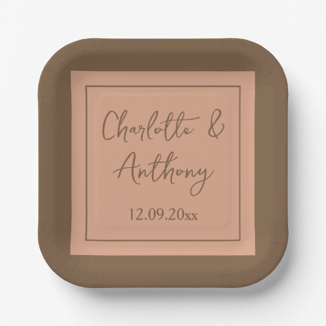 Wedding Creative Calligraphy Names Date Paper Plates (Front)