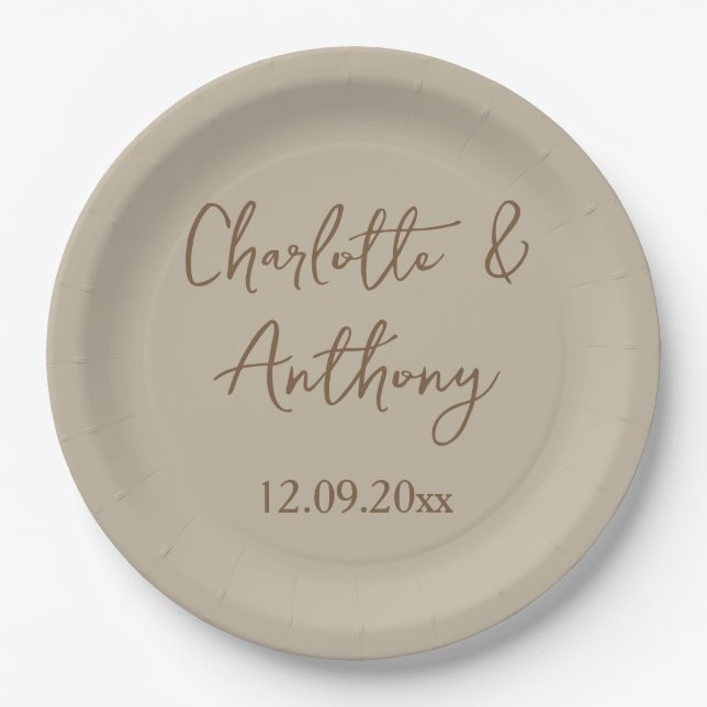 Wedding Creative Calligraphy Names Date Paper Plates (Front)