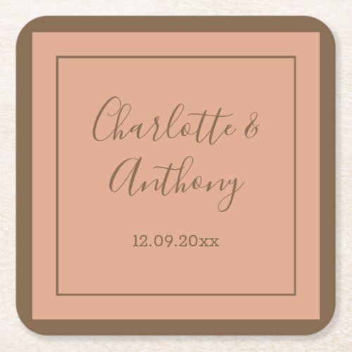 Wedding Creative Calligraphy Names Date Square Paper Coaster