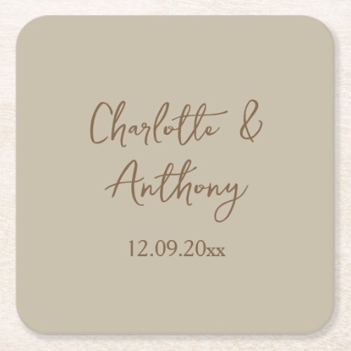 Wedding Creative Calligraphy Names Date Square Paper Coaster