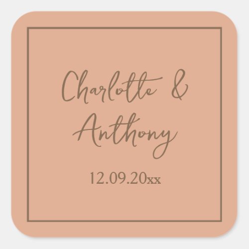 Wedding Creative Calligraphy Names Date Square Sticker