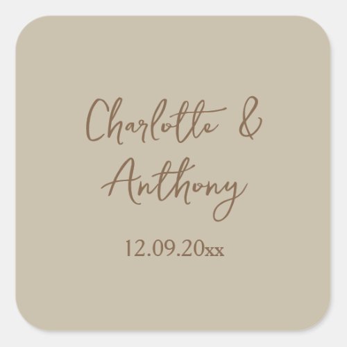 Wedding Creative Calligraphy Names Date Square Sticker