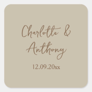 Wedding Creative Calligraphy Names Date Square Sticker